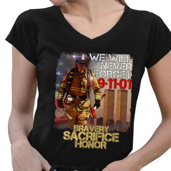 We Will Never Forget Bravery Sacrifice Honor Women V-Neck T-Shirt - Monsterry