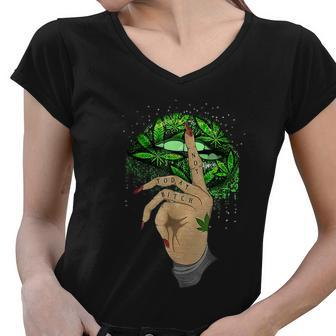 Weed Lips Not Today Bitch Shhh Cannabis Lips Woman Graphic Design Printed Casual Daily Basic Women V-Neck T-Shirt - Thegiftio UK