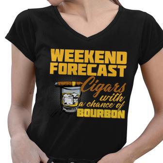 Weekend Forcast Cigars And Bourbon Tshirt Women V-Neck T-Shirt - Monsterry CA