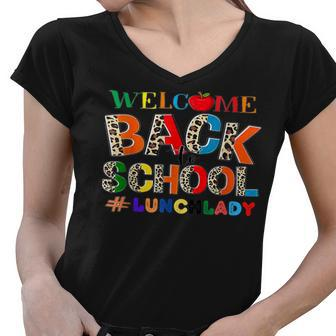 Welcome Back To School Lunch Lady Leopard Back To School Women V-Neck T-Shirt - Thegiftio UK