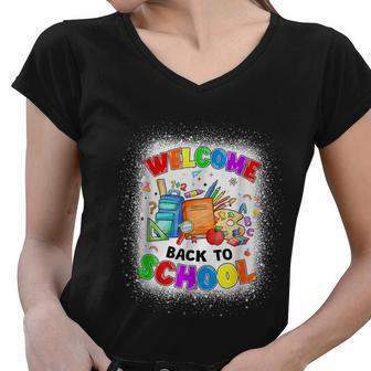 Welcome Back To School Shirt Cute Teacher Students First Day Women V-Neck T-Shirt - Monsterry