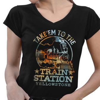 Western Coountry Take Em To The Train Station Women V-Neck T-Shirt - Monsterry