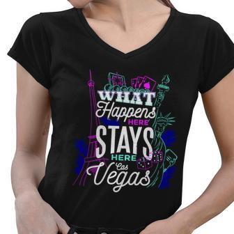 What Happens Here Stays Here Las Vegas Nv Vacation Tshirt Women V-Neck T-Shirt - Monsterry AU