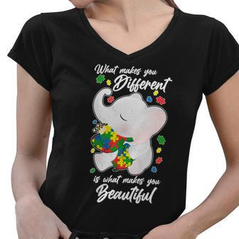 What Makes You Different Is What Makes You Beautiful Autism Tshirt Women V-Neck T-Shirt - Monsterry