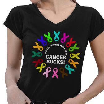 Whatever Color Cancer Sucks Tshirt Women V-Neck T-Shirt - Monsterry DE