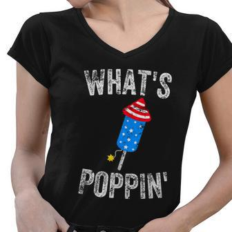 Whats Poppin Funny Firework 4Th Of July Summer Women V-Neck T-Shirt - Monsterry
