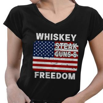Whiskey Steak Guns And Freedom Us Graphic Plus Size Shirt For Men Women Family Women V-Neck T-Shirt - Monsterry