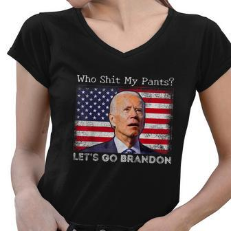 Who Shit My Pants Funny Anti Joe Biden Funny Meme Women V-Neck T-Shirt - Monsterry AU