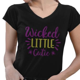 Wicked Little Cutie Halloween Quote V2 Women V-Neck T-Shirt - Monsterry CA
