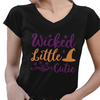 Wicked Little Cutie Halloween Quote Women V-Neck T-Shirt - Monsterry