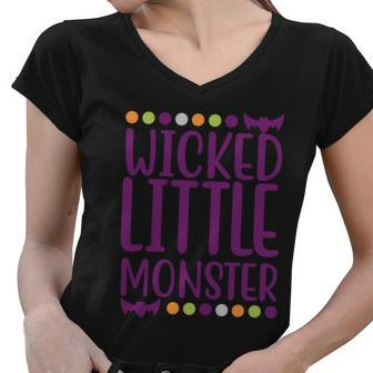 Wicked Little Monster Halloween Quote Women V-Neck T-Shirt - Monsterry