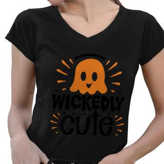 Wickedly Cute Boo Halloween Quote Women V-Neck T-Shirt - Monsterry UK