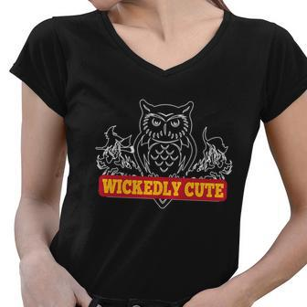 Wickedly Cute Funny Halloween Quote V2 Women V-Neck T-Shirt - Monsterry