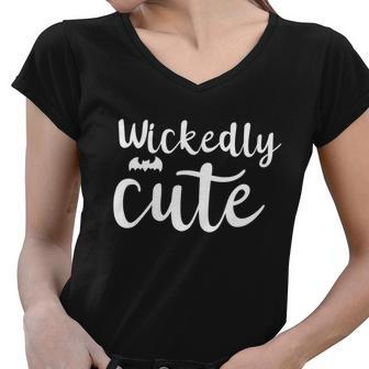 Wickedly Cute Funny Halloween Quote Women V-Neck T-Shirt - Monsterry UK