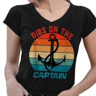 Wife Dibs On The Captain Funny Captain Wife Retro Women V-Neck T-Shirt - Thegiftio UK