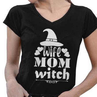 Wife Mom Witch Halloween Quote Women V-Neck T-Shirt - Monsterry CA