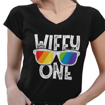 Wifey One Lesbian Pride Lgbt Bride Couple Women V-Neck T-Shirt - Monsterry