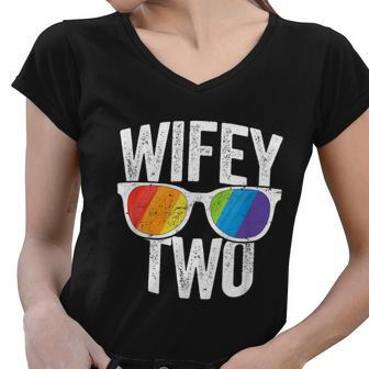 Wifey Two Lesbian Pride Lgbt Bride Couple Women V-Neck T-Shirt - Monsterry