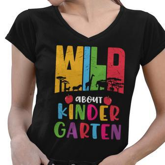 Wild About Kindergarten Funny Zoo Back To School First Day Of School Women V-Neck T-Shirt - Monsterry DE