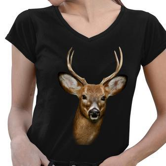 Wildlife Big Face Young Buck Deer Portrait Women V-Neck T-Shirt - Monsterry AU