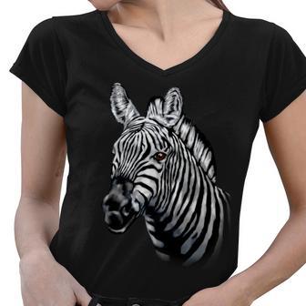 Wildlife - Big Face Zebra Up Close Portrait Tshirt Women V-Neck T-Shirt - Monsterry AU