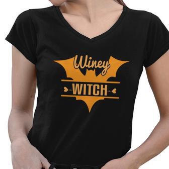 Winey Witch Bat Halloween Quote Women V-Neck T-Shirt - Monsterry