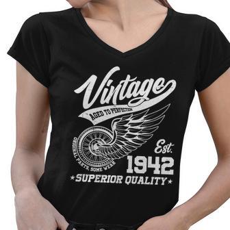 Winged Wheel Vintage 1942 Aged To Perfection Superior Quality 80Th Birthday Women V-Neck T-Shirt - Monsterry UK