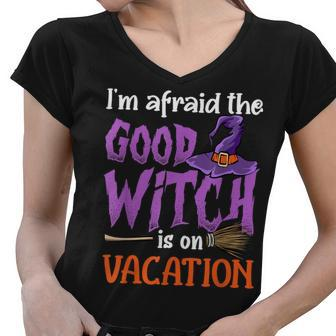 Witch Funny Halloween Broomstick Bad Witch Women V-Neck T-Shirt - Seseable
