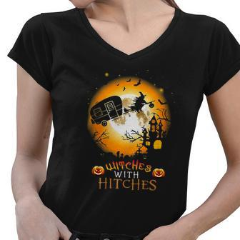 Witches With Hitches Camping Halloween Women V-Neck T-Shirt - Thegiftio UK