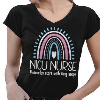 With Tiny Steps Nicu Nurse Neonatal Intensive Care Unit Women V-Neck T-Shirt - Seseable