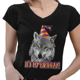 Wolf Birthday Themed Party Wolves Theme Girl Wolf Lover V2 Women V-Neck T-Shirt - Monsterry AU