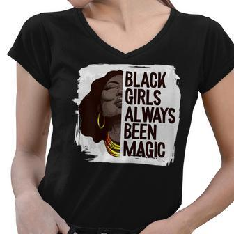 Womens Black Girl Magic Black History Month Blm Melanin Afro Queen V2 Women V-Neck T-Shirt - Seseable