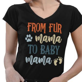 Womens From Fur Mama To Baby Mama Pregnant Cat Lover New Mom Mother V2 Women V-Neck T-Shirt - Seseable