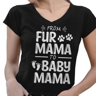 Womens From Fur Mama To Baby Mama Pregnant Cat Lover New Mom Mother V3 Women V-Neck T-Shirt - Seseable