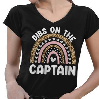 Womens Funny Captain Wife Dibs On The Captain Saying Cute Rainbow Women V-Neck T-Shirt - Thegiftio UK