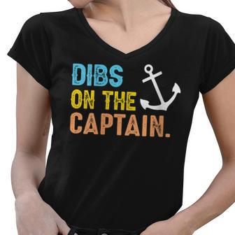 Womens Funny Captain Wife Dibs On The Captain V2 Women V-Neck T-Shirt - Thegiftio UK