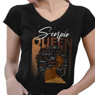 Womens Funny Scorpio Girl Zodiac Birthday Pride Melanin Afro Queen Women V-Neck T-Shirt - Seseable