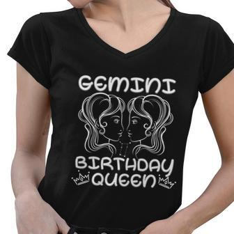 Womens Gemini Birthday Queen Women V-Neck T-Shirt - Monsterry CA