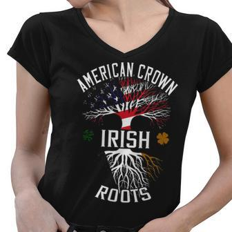 Womens Irish Pride American Grown Irish Roots Proud Tree T Irish Flag American Flag Women V-Neck T-Shirt - Thegiftio UK