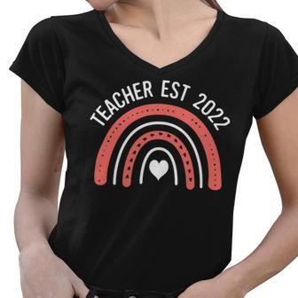 Womens Rainbow Teacher Est 2022 New Teachers Graduation Established Women V-Neck T-Shirt | Seseable UK