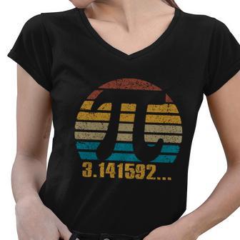 Womens Retro Vintage Pi Day 314 Silhouette Symbol Pi Math Geek Women V-Neck T-Shirt - Monsterry