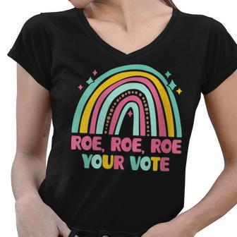 Womens Roe Your Vote Rainbow Retro Pro Choice Womens Rights Women V-Neck T-Shirt - Seseable