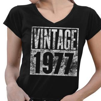 Womens Vintage 1977 45Th Birthday Women V-Neck T-Shirt - Seseable