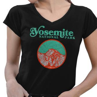 Womens Vintage 80S Badge Yosemite National Park Half Dome Graphic Women V-Neck T-Shirt - Seseable