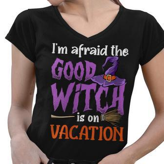Womens Witch Funny Halloween Broomstick Bad Witch Women V-Neck T-Shirt - Seseable