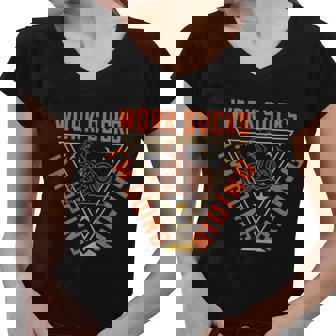 Work Sucks I’M Going Riding Mountain Bike Mtb Women V-Neck T-Shirt - Thegiftio