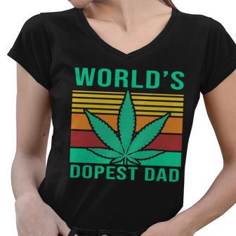 Worlds Dopest Dad Funny Retro Tshirt Women V-Neck T-Shirt - Monsterry UK