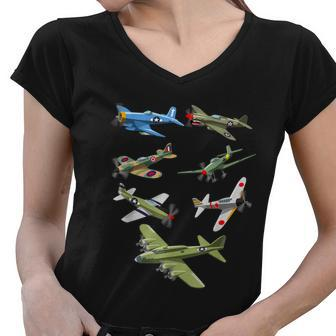 Ww2 Warbirds Warplanes P51 Mustang Spitfire Stuka Tshirt Women V-Neck T-Shirt - Monsterry