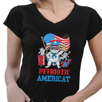 Y American Cat Funny 4Th Of July Women V-Neck T-Shirt - Monsterry