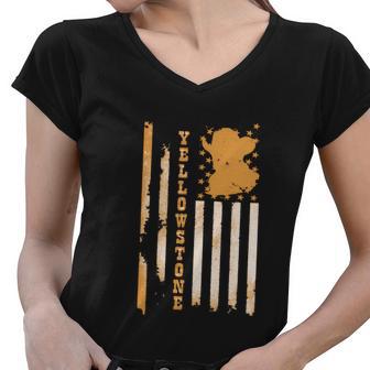 Yellowstonee Flag Tshirt Women V-Neck T-Shirt - Monsterry